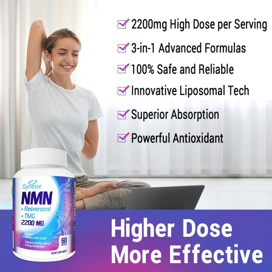 Gyriesse NMN 500mg + Trans-Resveratrol 1200mg Plus TMG 500mg (60 Softgels(Pack of 1))