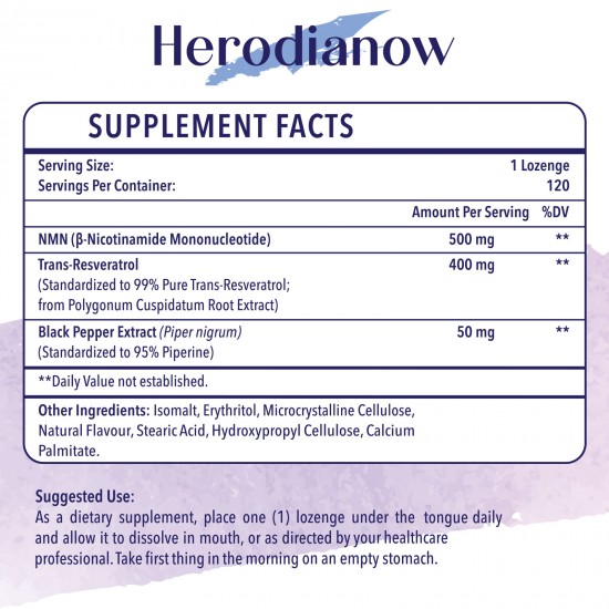Herodianow NMN Trans-Resveratrol Supplement 900mg per bottles (120 Lozenges(Pack of 1)) Herodianow NMN Trans-Resveratrol Supplement 900mg per bottles (120 Lozenges(Pack of 1))