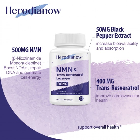 Herodianow NMN Trans-Resveratrol Supplement 900mg per bottles (120 Lozenges(Pack of 1)) Herodianow NMN Trans-Resveratrol Supplement 900mg per bottles (120 Lozenges(Pack of 1))