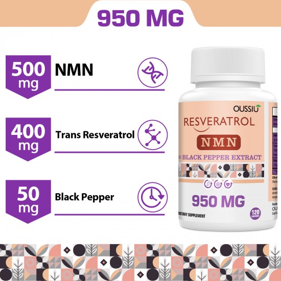 Oussiu NMN+Trans-Resveratrol Supplement 950mg per bottles (120 Lozenges(Pack of 1))