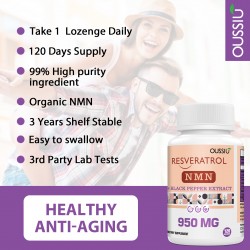 Oussiu NMN+Trans-Resveratrol Supplement 950mg per bottles (120 Lozenges(Pack of 1))