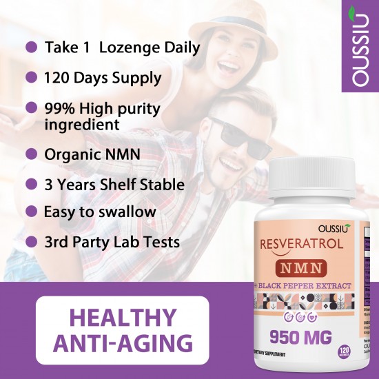 Oussiu NMN+Trans-Resveratrol Supplement 950mg per bottles (120 Lozenges(Pack of 1))