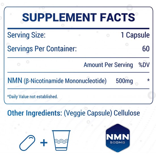 NMN Supplements 500mg Capsules (60 Count(Pack of 1) NMN Supplements 500mg Capsules (60 Count(Pack of 1)