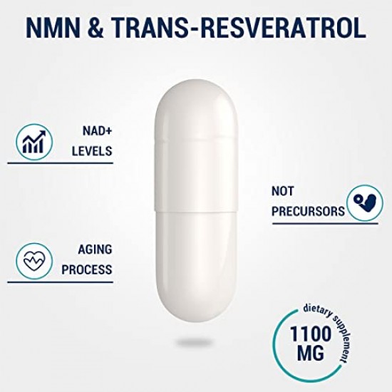 Reatharaly NMN + Trans-Resveratrol Supplement 1100mg per bottles (60 Count(Pack of 1))