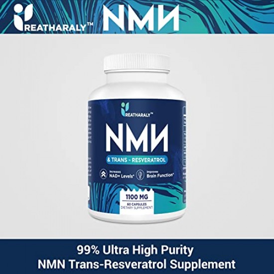 Reatharaly NMN + Trans-Resveratrol Supplement 1100mg per bottles (60 Count(Pack of 1))